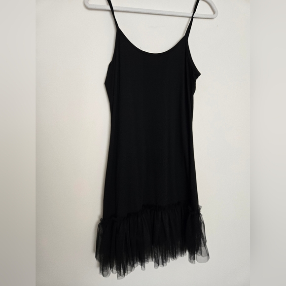 Astrid Black Elegant Slip Dress Spaghetti Strap Mesh  Hem | Size Small - Picture 4 of 5